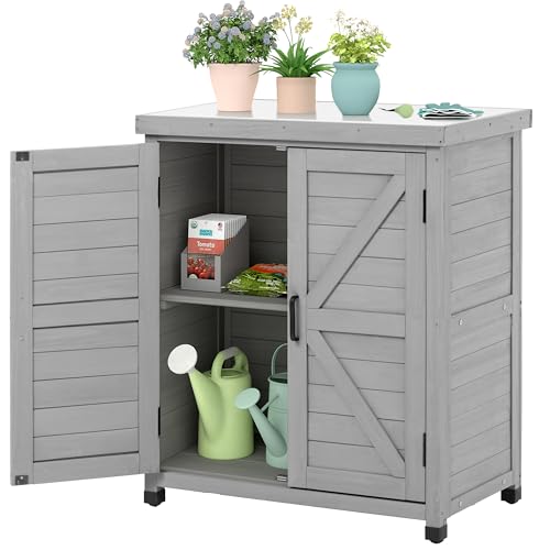 Outdoor Storage Cabinet & Potting Bench Table with Metal Top F408566