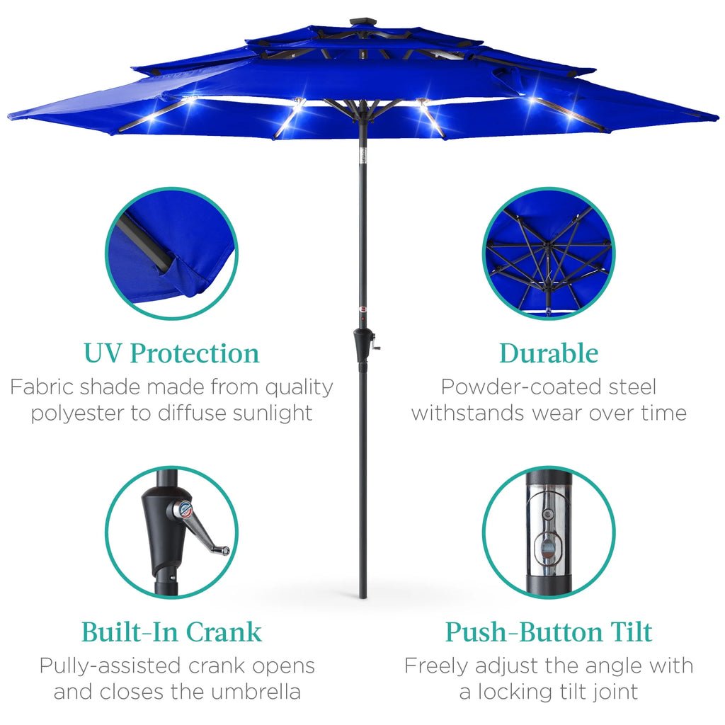10ft 3-Tier Solar Patio Umbrella with 24 LED Lights E296906