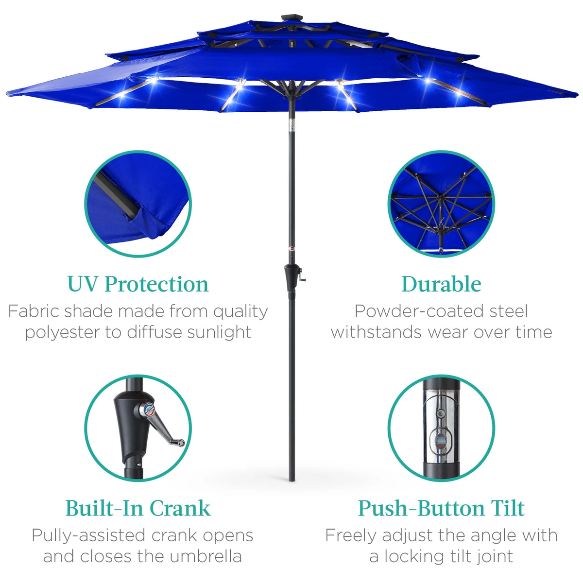 10ft 3-Tier Solar Patio Umbrella with 24 LED Lights E296906