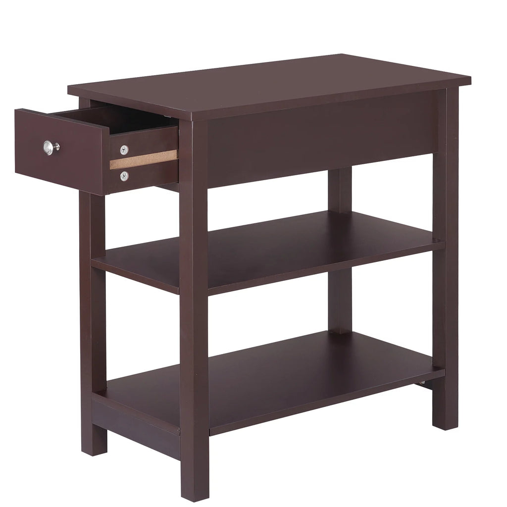 2 Pack 3-Tier Narrow MDF End Table with Drawer & Storage Shelf G614938