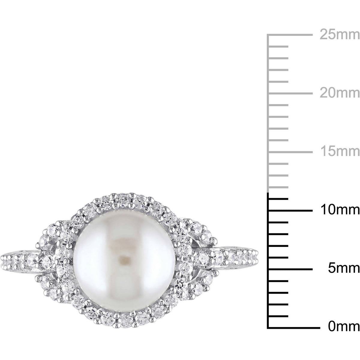 White Cultured Freshwater Pearl Cubic Zirconia Halo Sterling Silver Ring E7588
