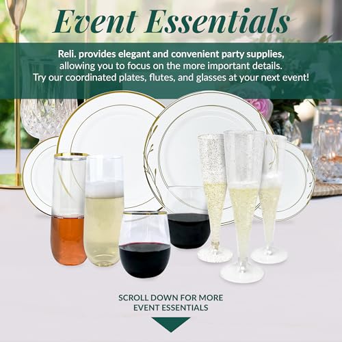 50 Pack 9oz Clear Gold Rim Stemless Plastic Champagne Flutes P402