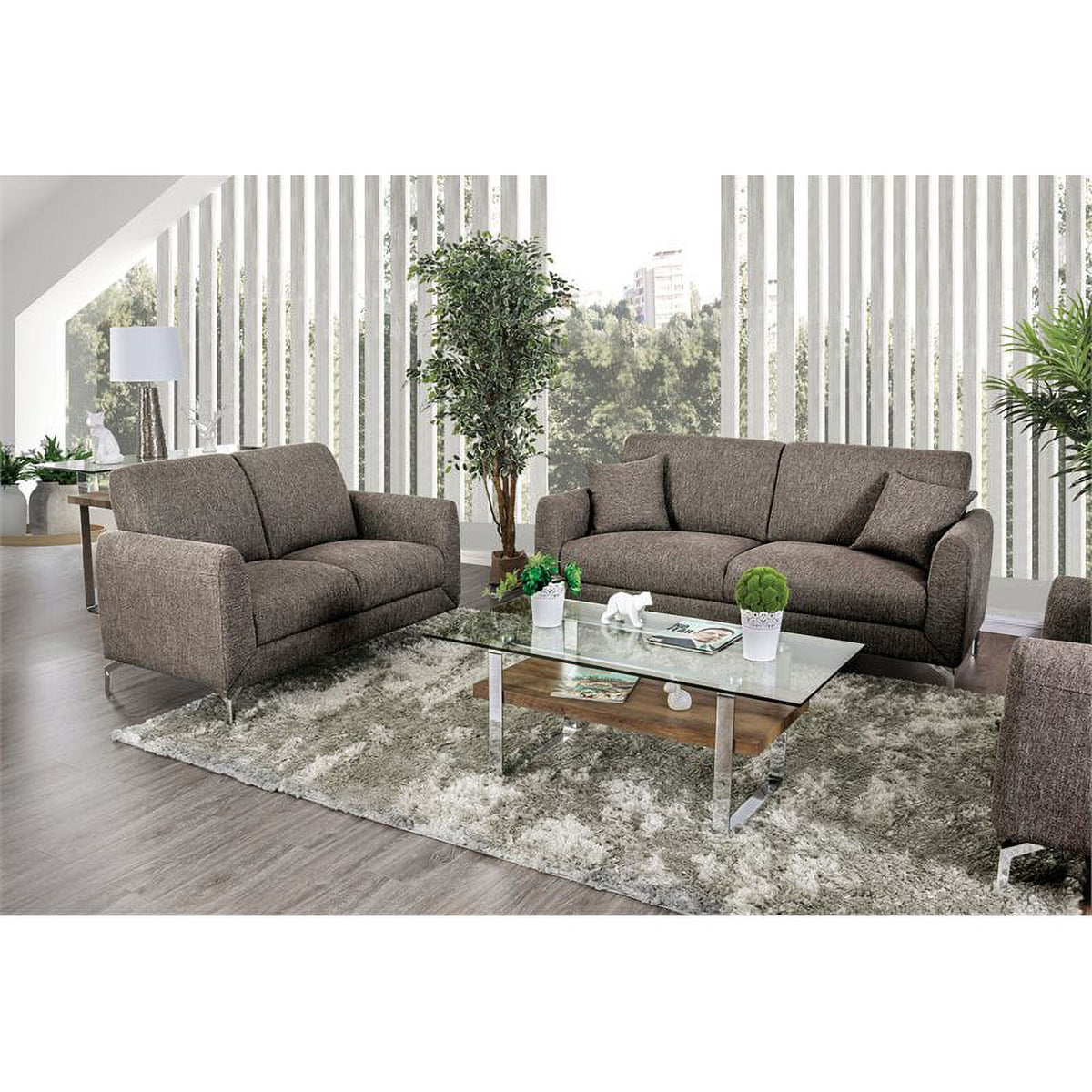 Brown Fabric Upholstered Loveseat P79648