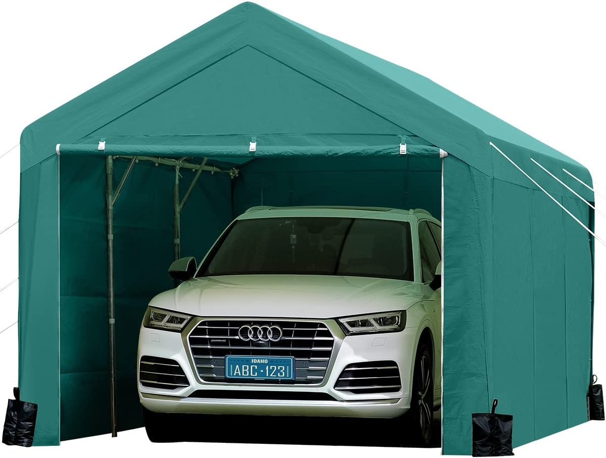 Beige 10 x 20 ft Carport with Removable Sidewalls and Doors Z192