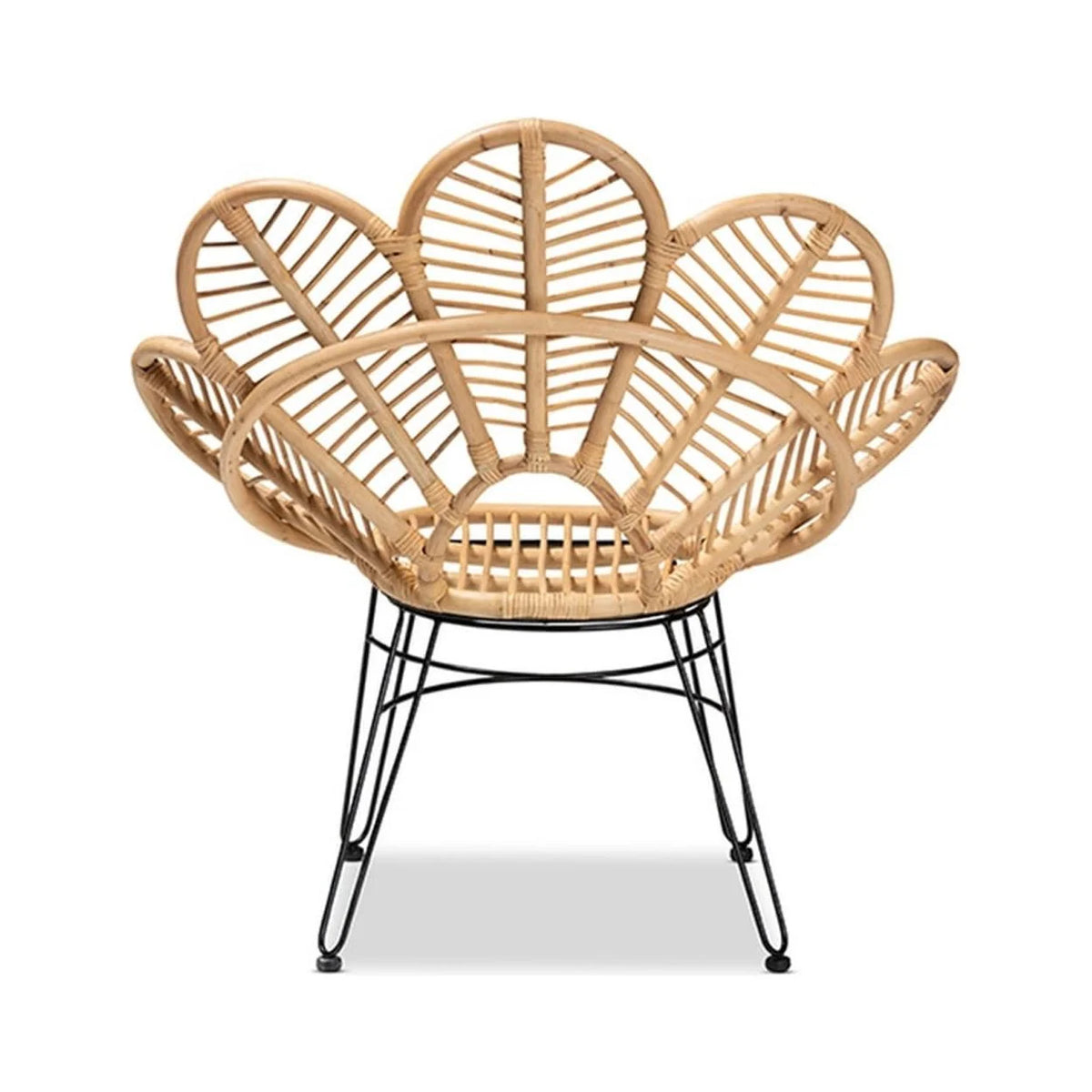 Natural Brown Rattan and Black Metal Accent Chair N6790