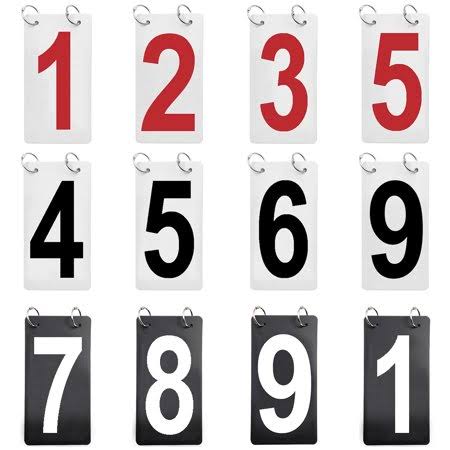 12 Sets Double Sides 0-9 Number Cards, 4 inch x 7 inch, Black / Red / White E8684