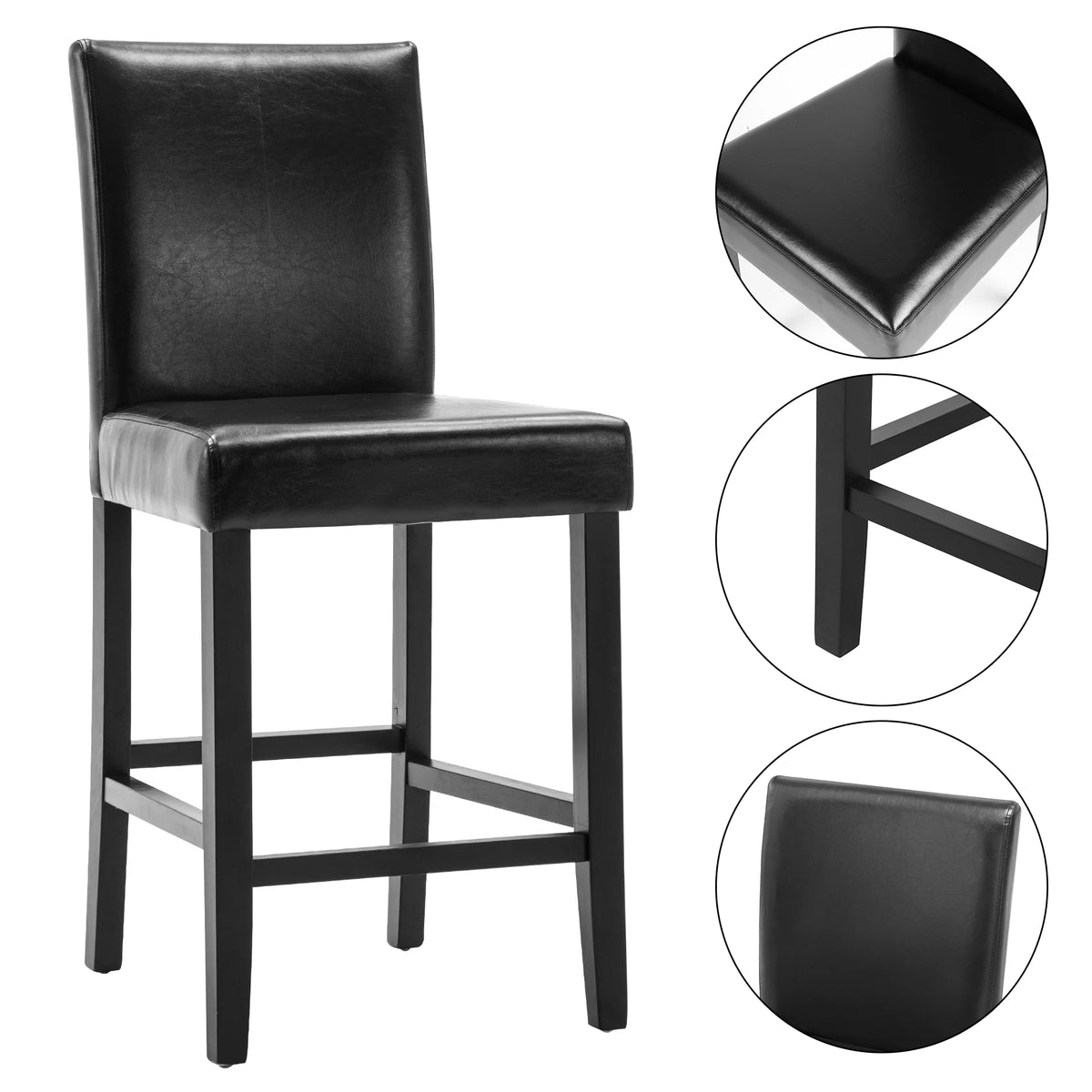Black PU Leather Bar Stools, Set of 2 V988070