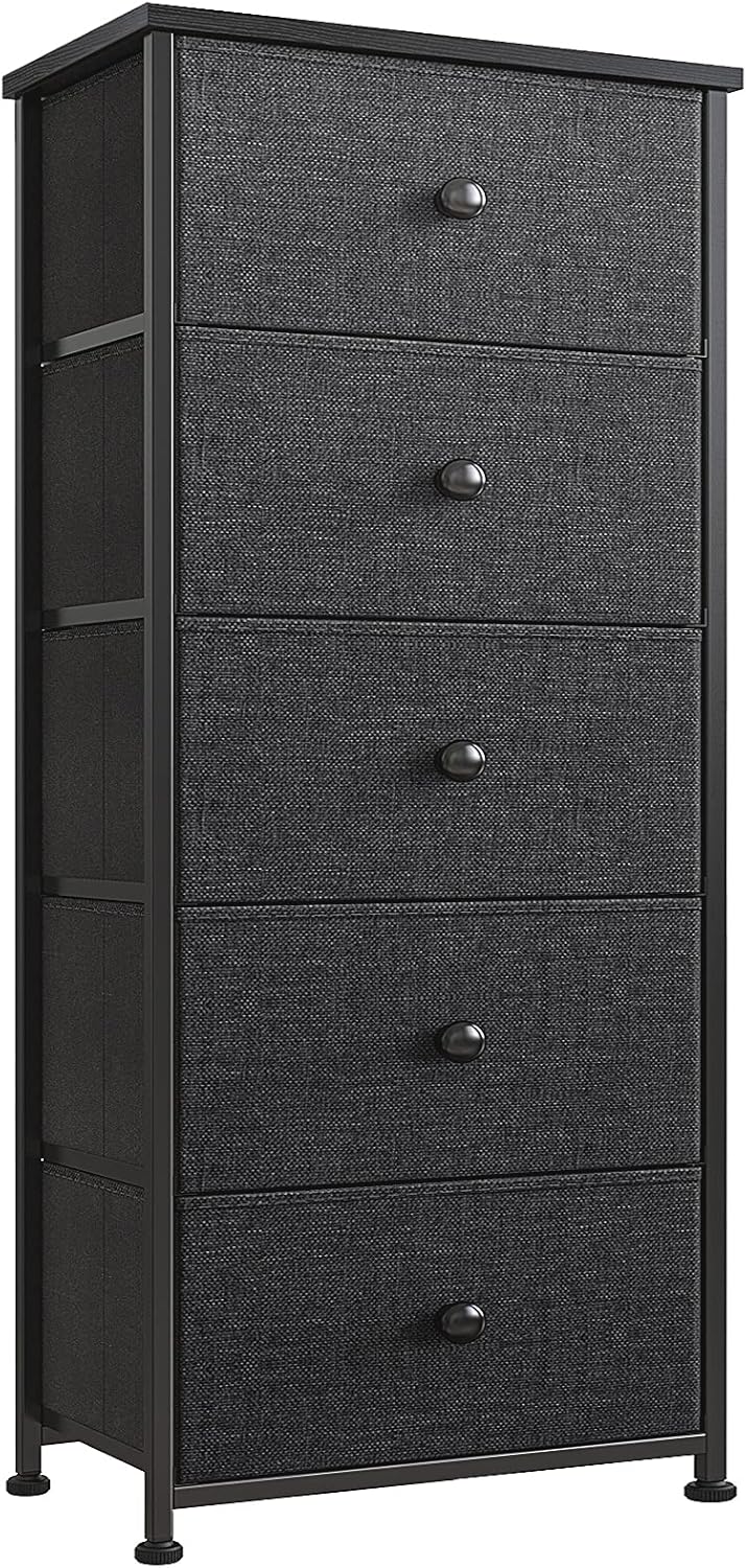 5 Drawer Dresser with Wooden Top and Fabric Bins S79781