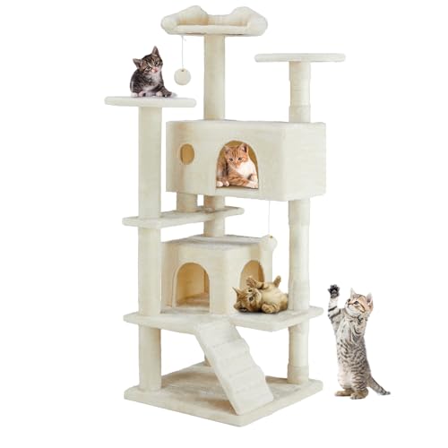 Dark Grey Multi-Level Cat Tree with 2 Condos and Scratching Posts X7046