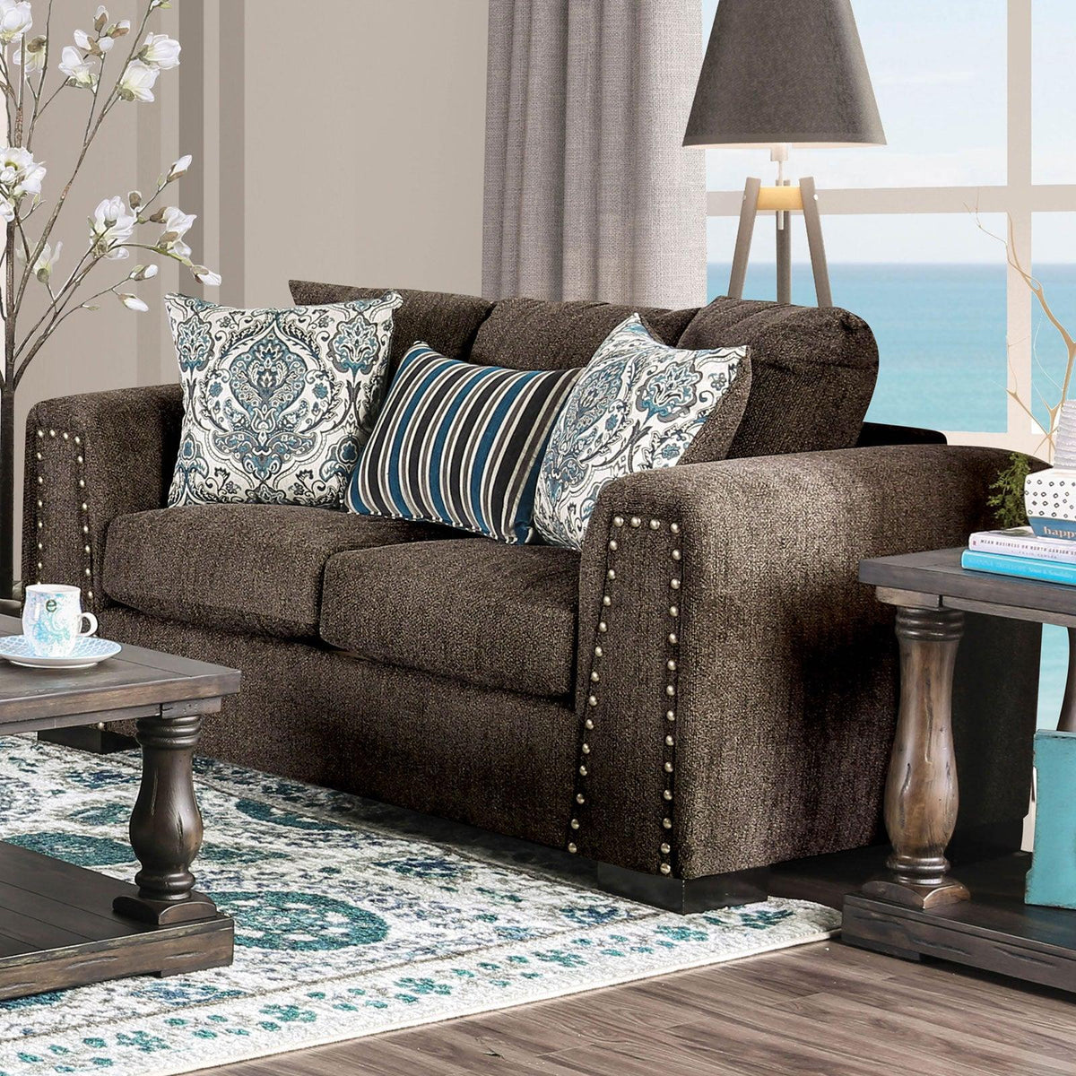 Dark Gray Linen-like Fabric Sofa and Loveseat Q787