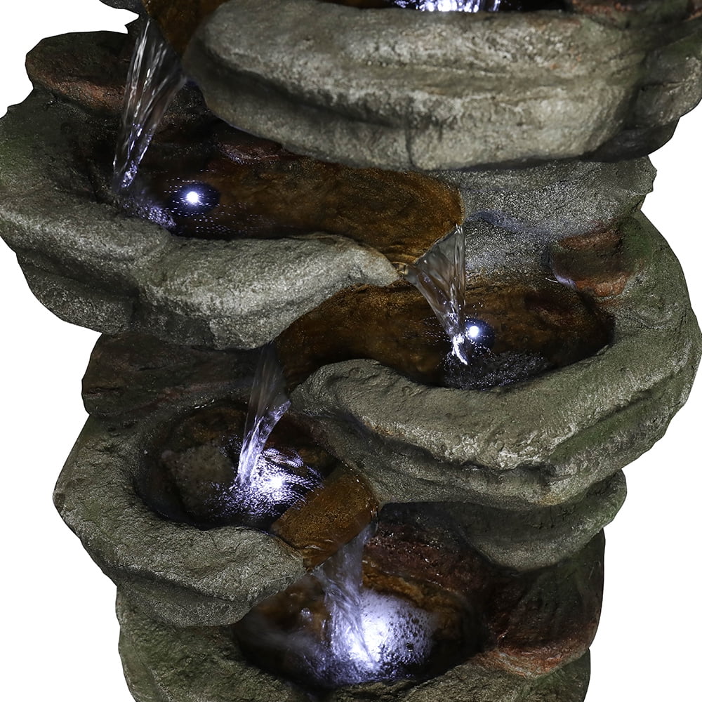 Outdoor 5-Tier Rock Water Fountain with LED Lights D8203
