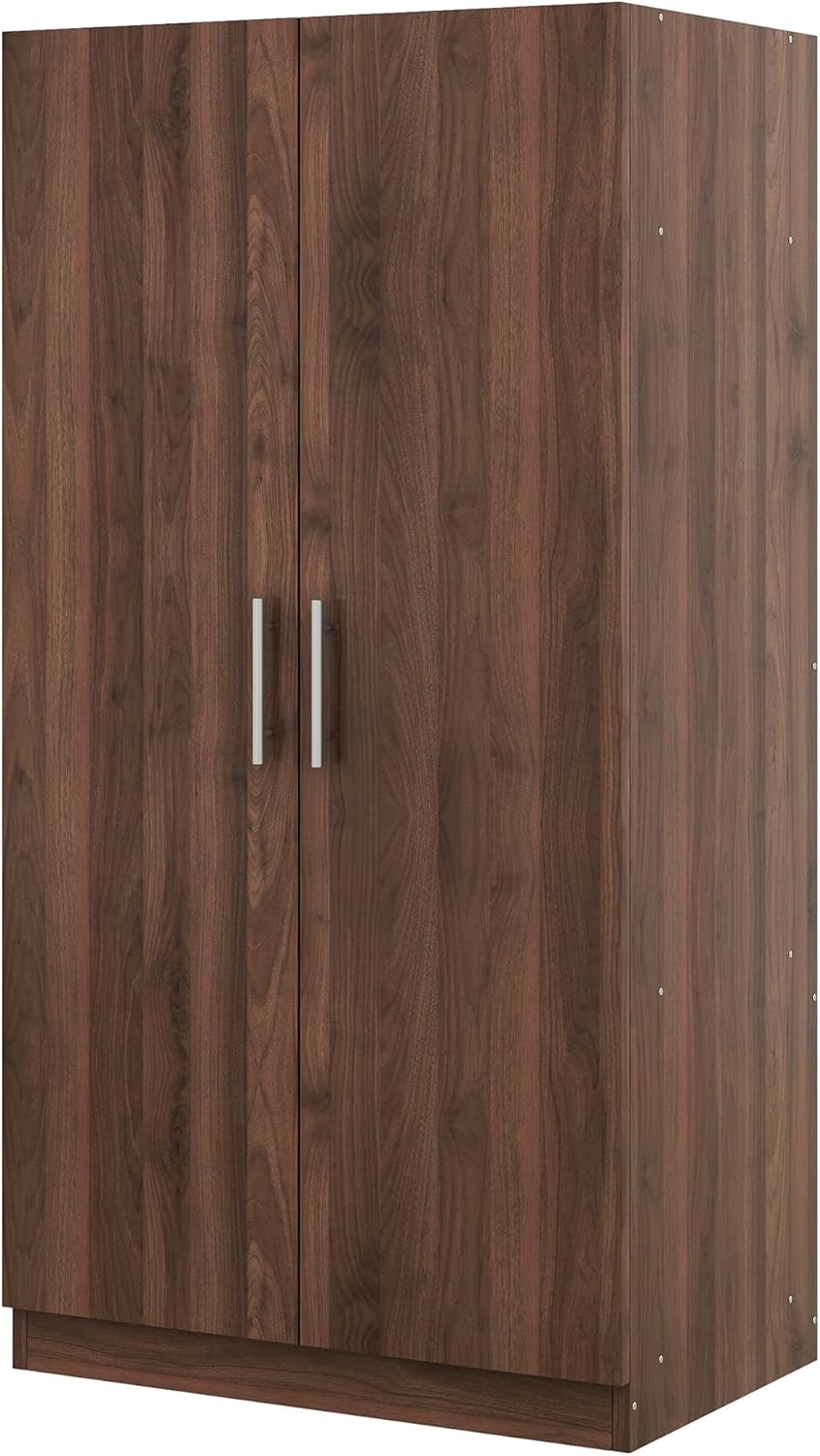 2-Door Wooden Wardrobe Armoire with 3 Adjustable Shelves and Hanging Rod, Brown L81498