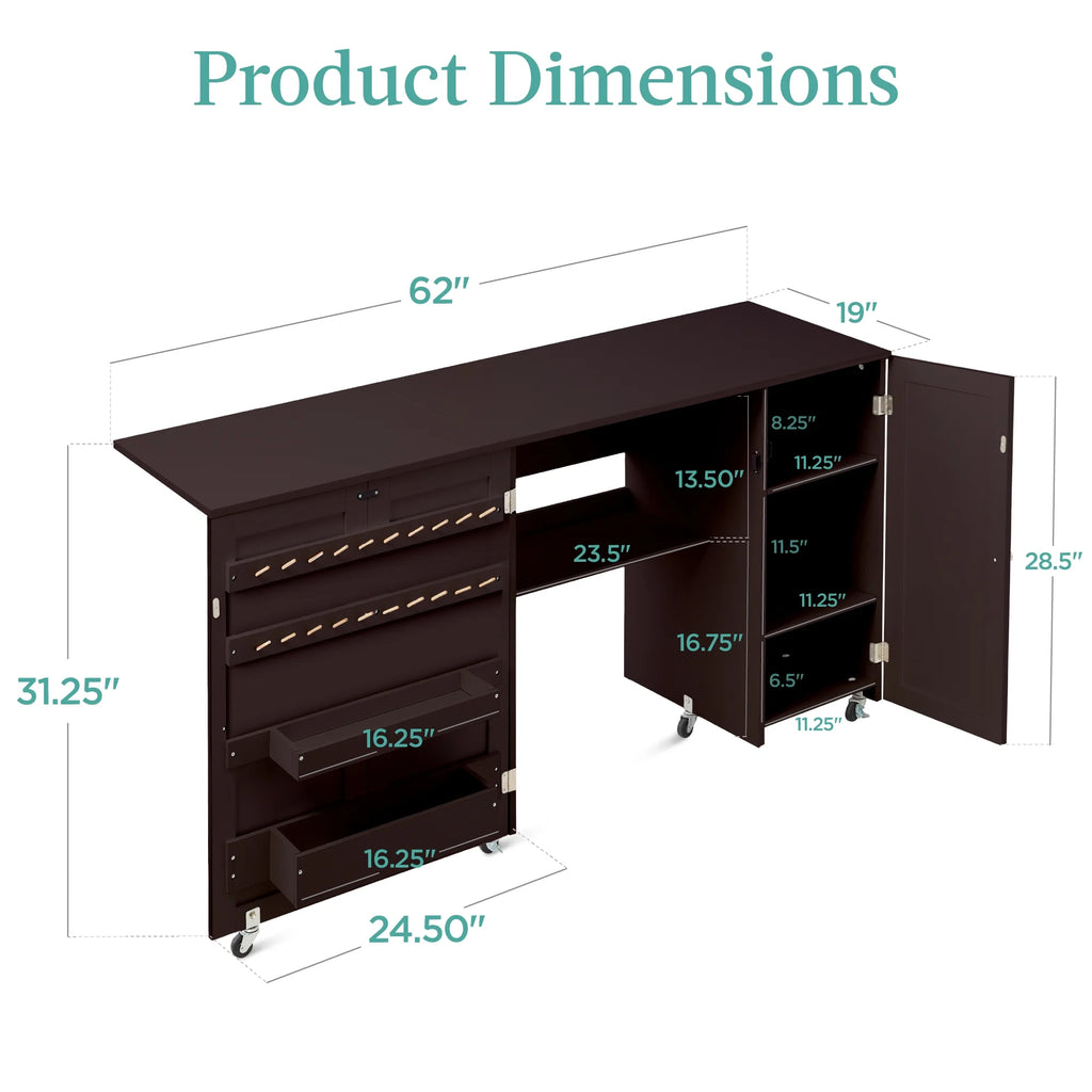 Large Brown Folding Sewing Table with Storage B69978