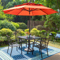 6-Piece Outdoor Patio Set with 10 FT Umbrella, 4 PCS Metal Steel Stacking Chairs & 1 PC Square Dining Table, Orange Red Umbrella Q445