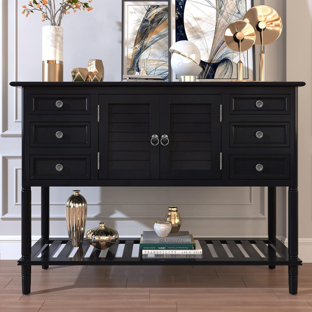 Light Green 6 Drawers Sideboard Console Table with Cabinet and Bottom Shelf A120