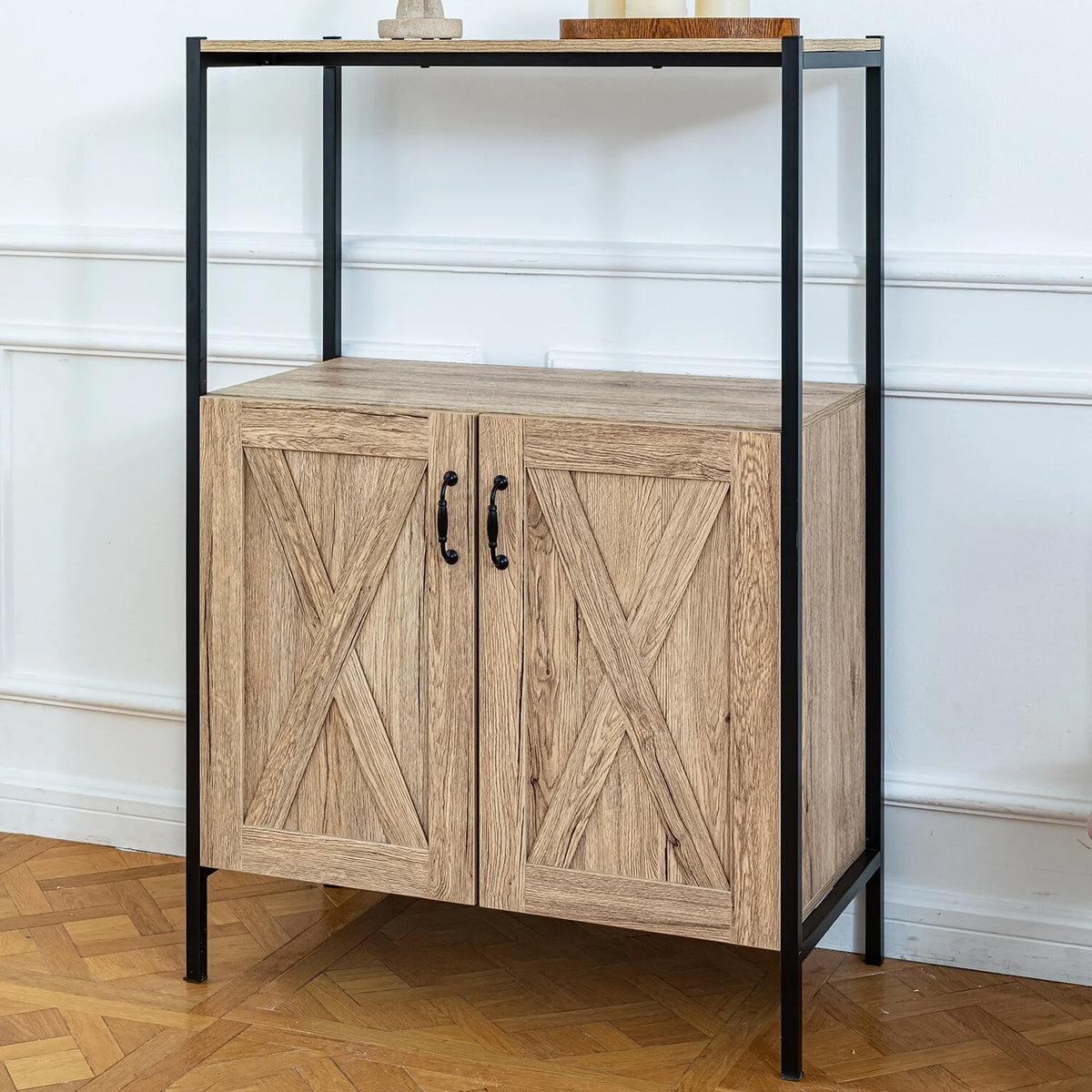 47" Oak Storage Cabinet with Hutch C21449
