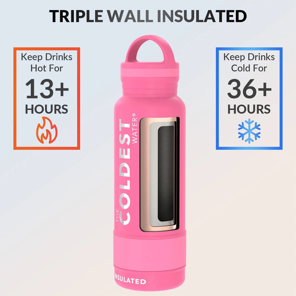 21 oz Flamingo Pink Stainless Steel Triple Walled Water Bottle F369587