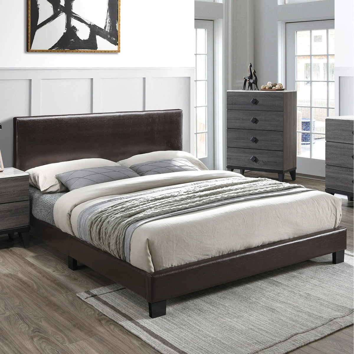 Faux Leather Upholstered Bed Brown Queen X45392