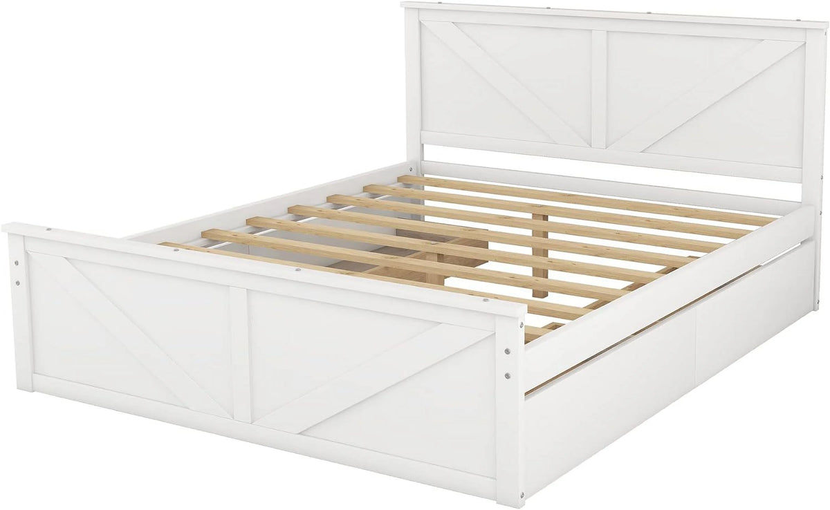 White Queen Size Platform Bed with 4 Drawers J94429