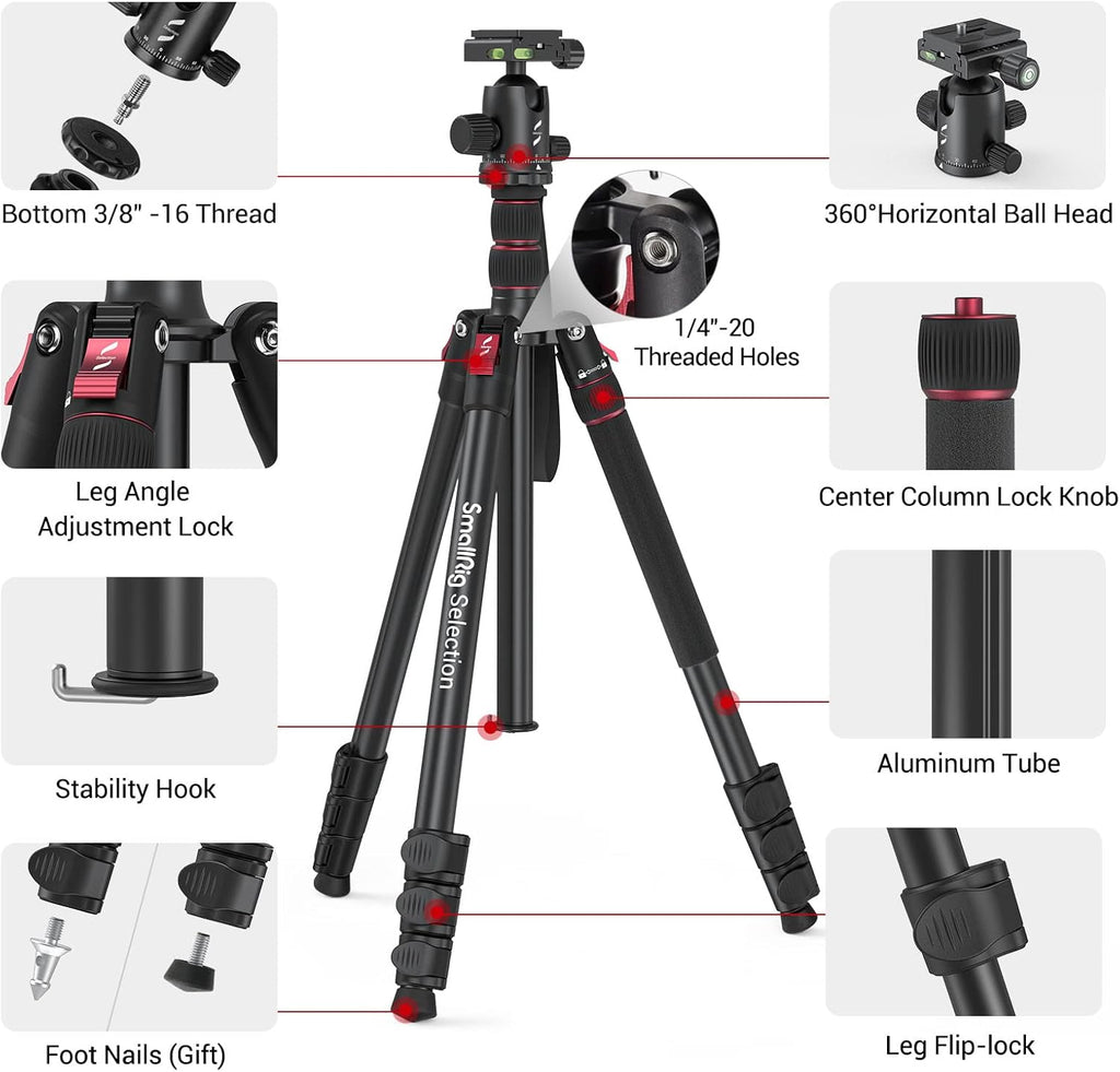 Aluminum Camera Tripod Monopod, Foldable, 360 Degree Ball Head, Quick Release Plate, Max. Payload 33lb, Pack of 2 G938