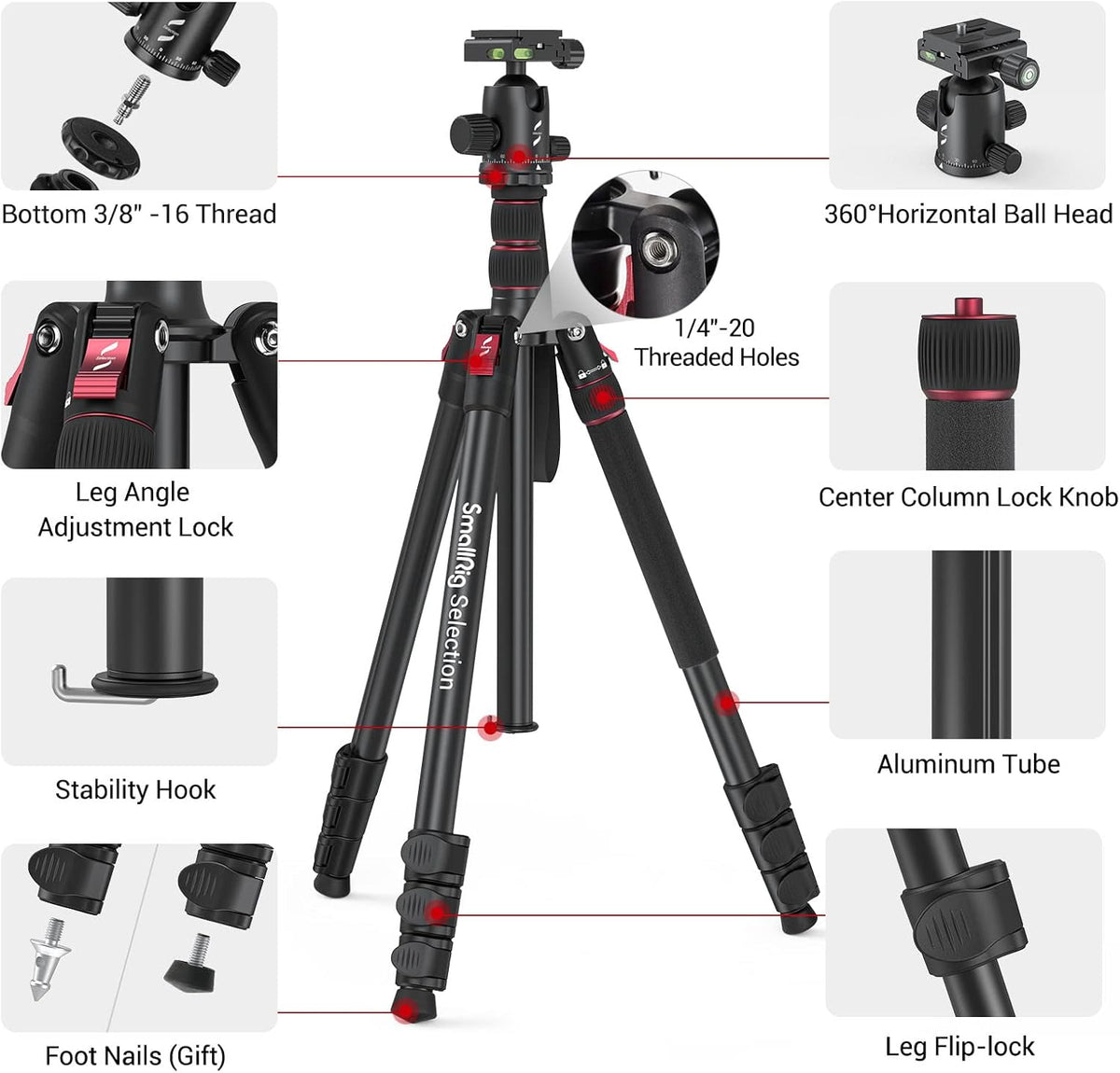 Aluminum Camera Tripod Monopod, Foldable, 360 Degree Ball Head, Quick Release Plate, Max. Payload 33lb, Pack of 2 G938