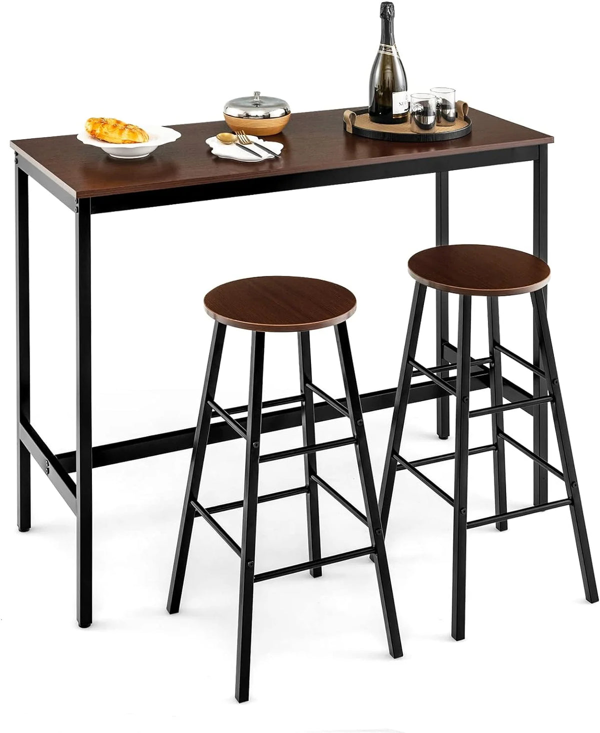 3-Piece Counter Height Table Set with 2 Round Stools Black F722474