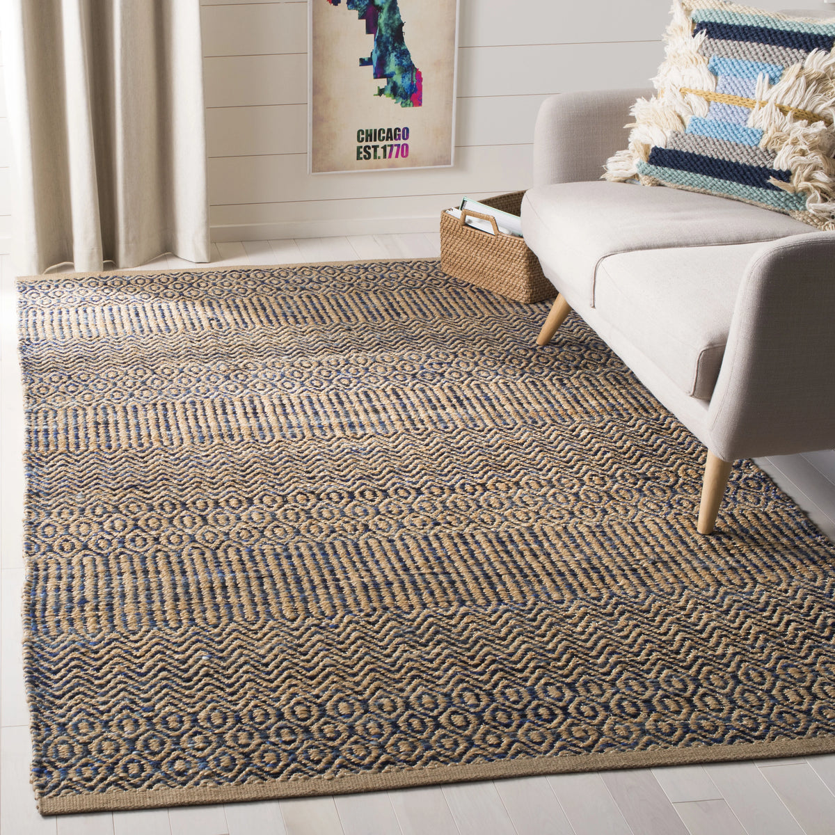 Navy Natural Abstract Geometric Area Rug O94851