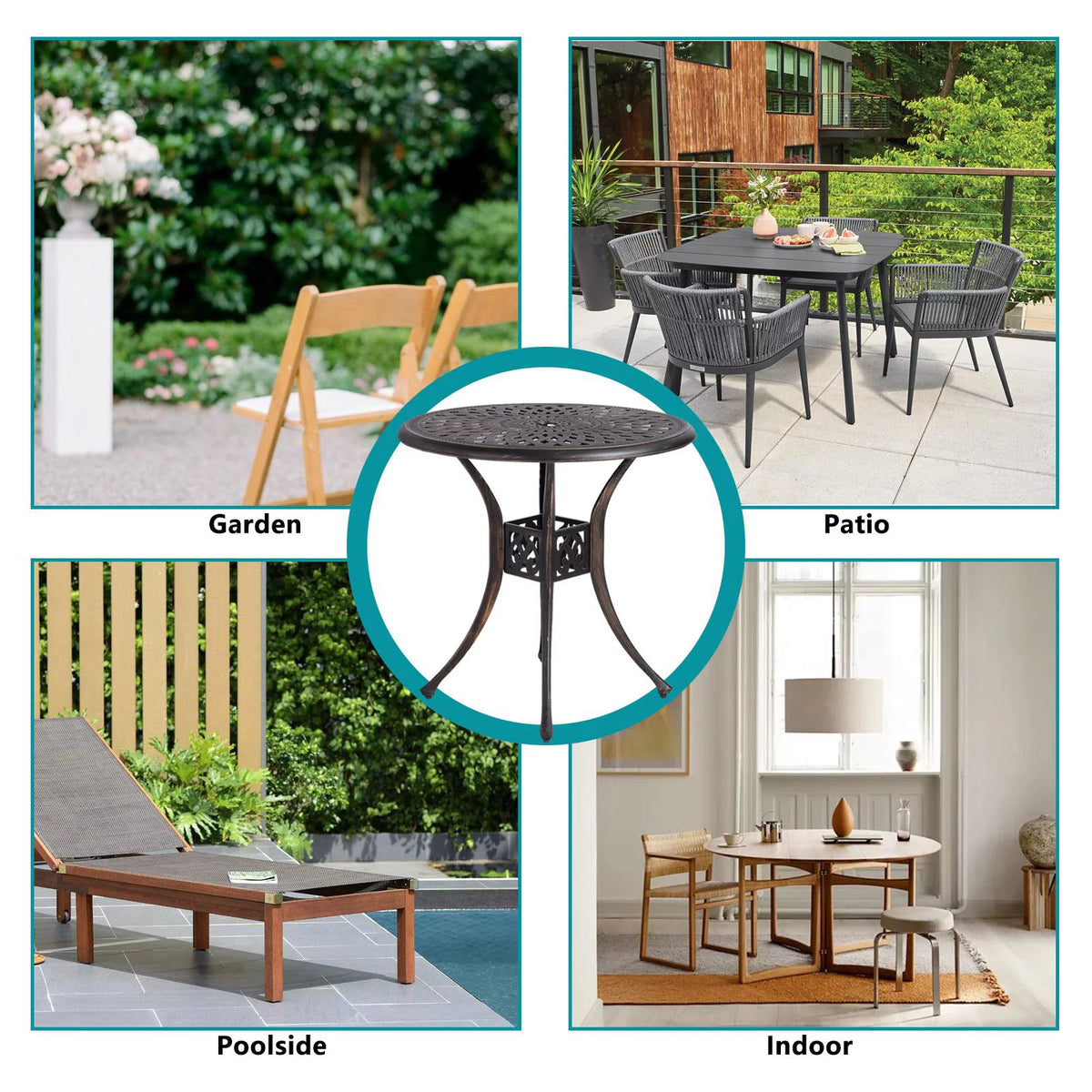 Cast Aluminum Round Dining Table with Umbrella Hole M918384