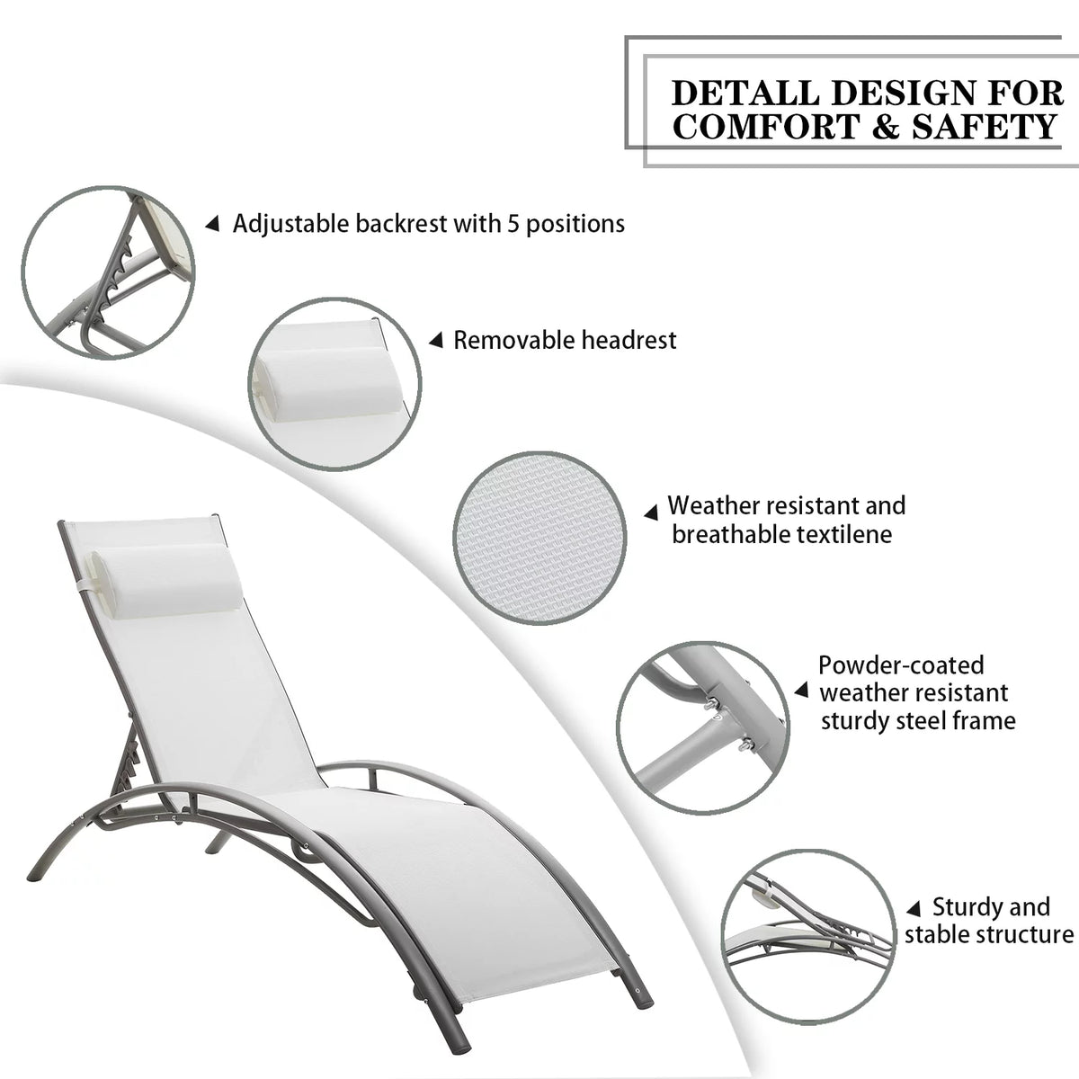 Set of 2 White Adjustable Patio Lounge Chairs W90242