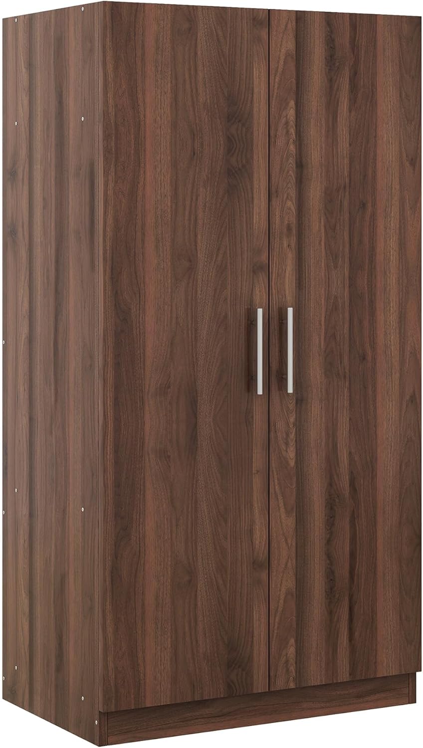 2-Door Wooden Wardrobe Armoire with 3 Adjustable Shelves and Hanging Rod, Brown L81498