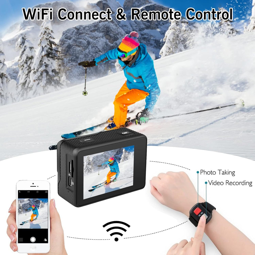 Action Camera 4K 24MP 2.0 Touch LCD Dual Screen Waterproof Sports Video Recorder 2 Batteries Accessories Kit Pack of 2 S55928