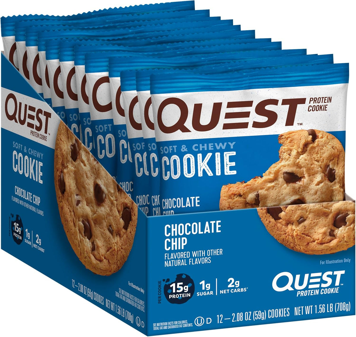 Chocolate Chip Protein Cookie 12 Count & Tortilla Style Protein Chips Nacho Cheese 1.1 Ounce Pack of 12 Y21990
