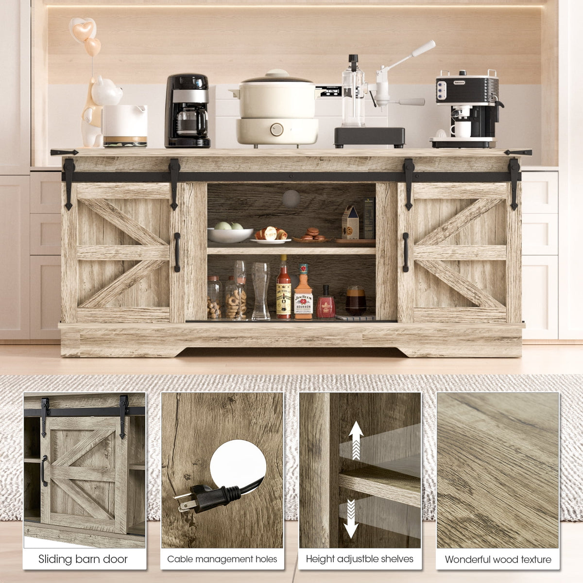 Grey Farmhouse TV Stand with Storage Y3051