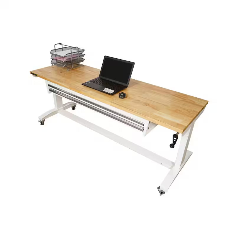 White Adjustable Height Worktable with 2 Drawers J6548