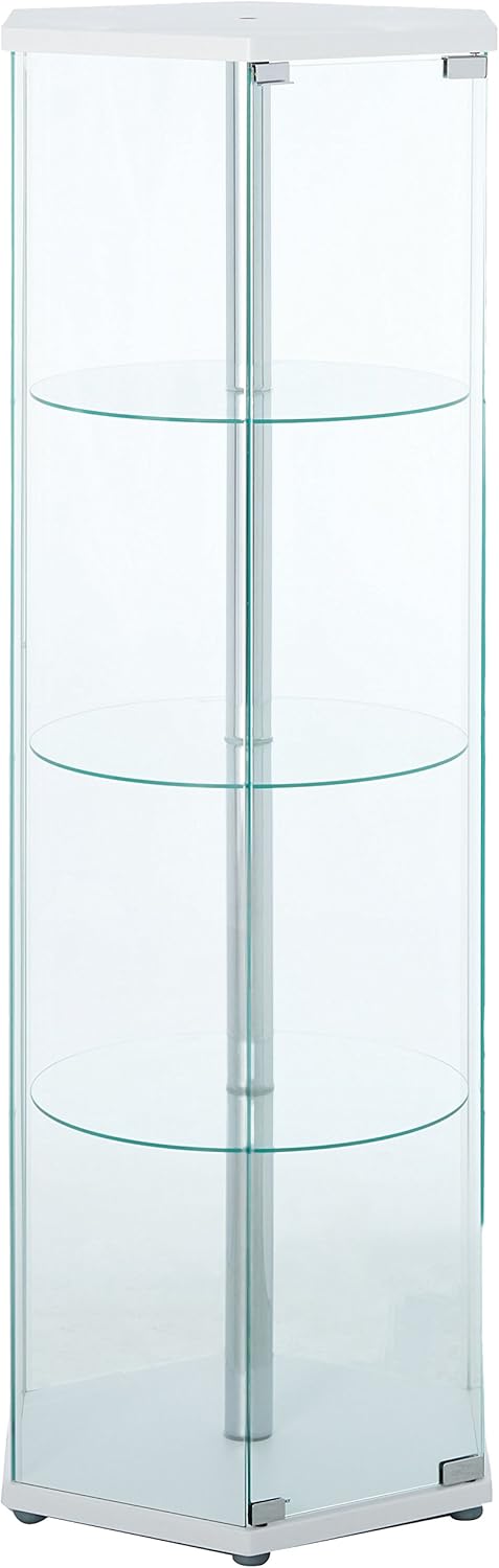 4-shelf Hexagon Shaped Curio Cabinet White and Clear F2166