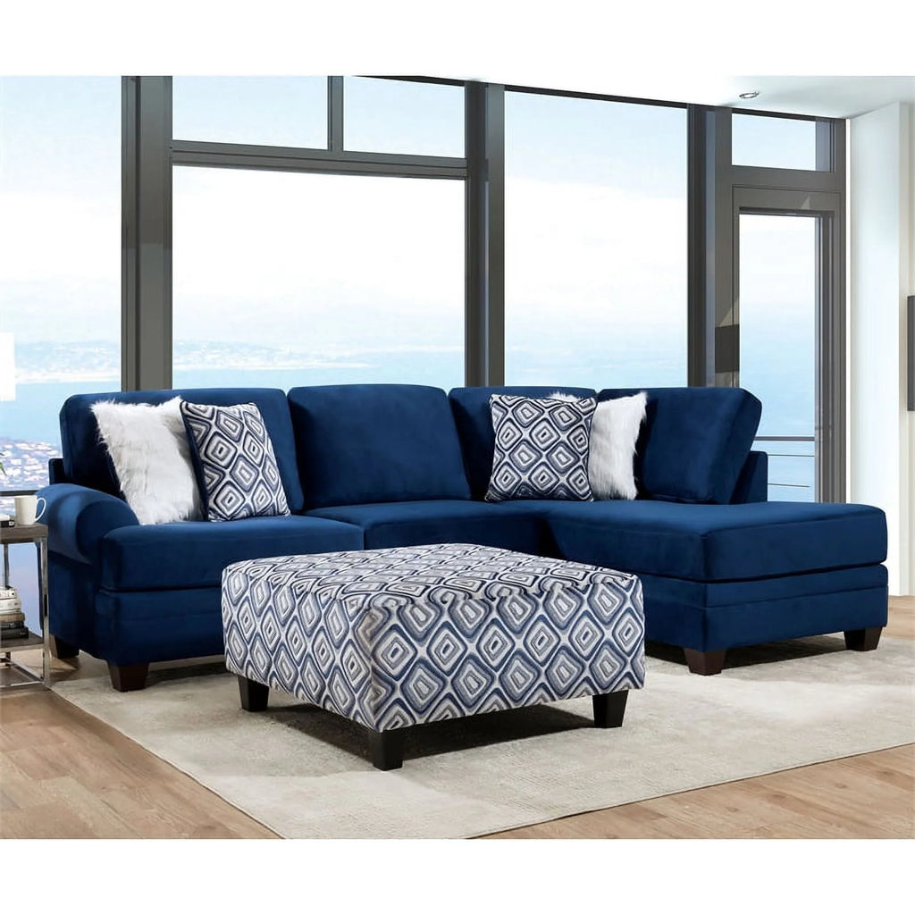 Navy Microfiber L-Shaped Sectional with Ottoman U491