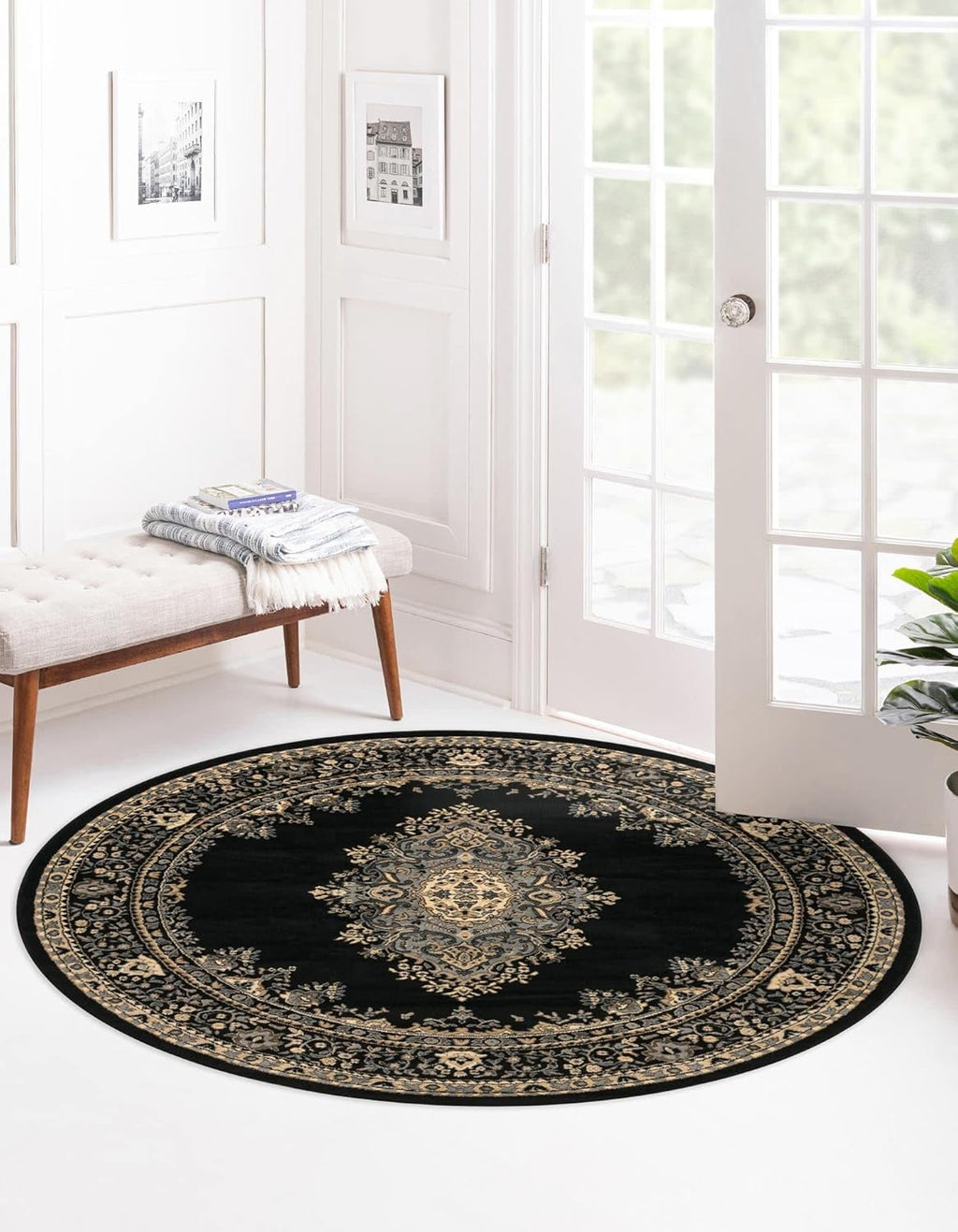 8 Ft Round Black Rug L18402