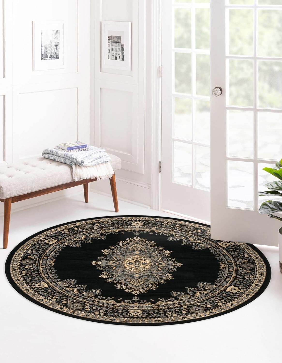 8 Ft Round Black Rug L18402