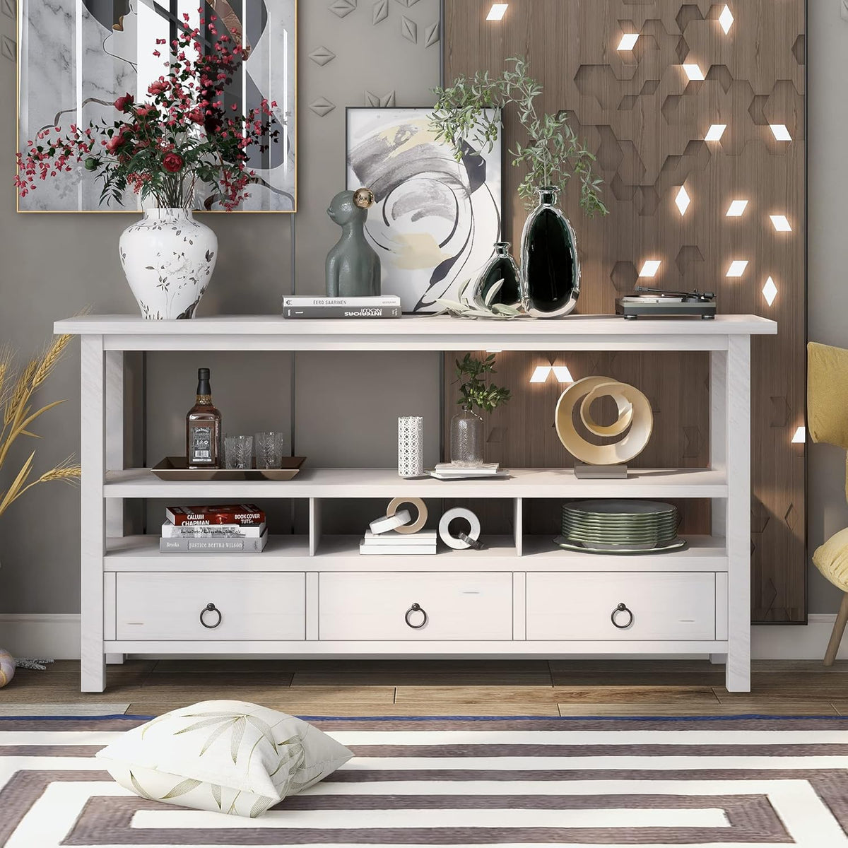 Light Green 6 Drawers Sideboard Console Table with Cabinet and Bottom Shelf A120