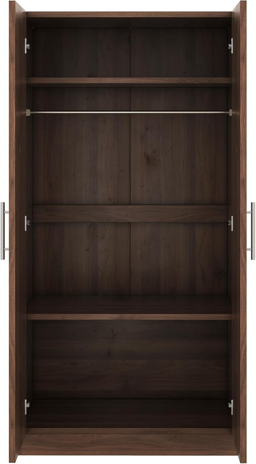 2-Door Wooden Wardrobe Armoire with 3 Adjustable Shelves and Hanging Rod, Brown L81498