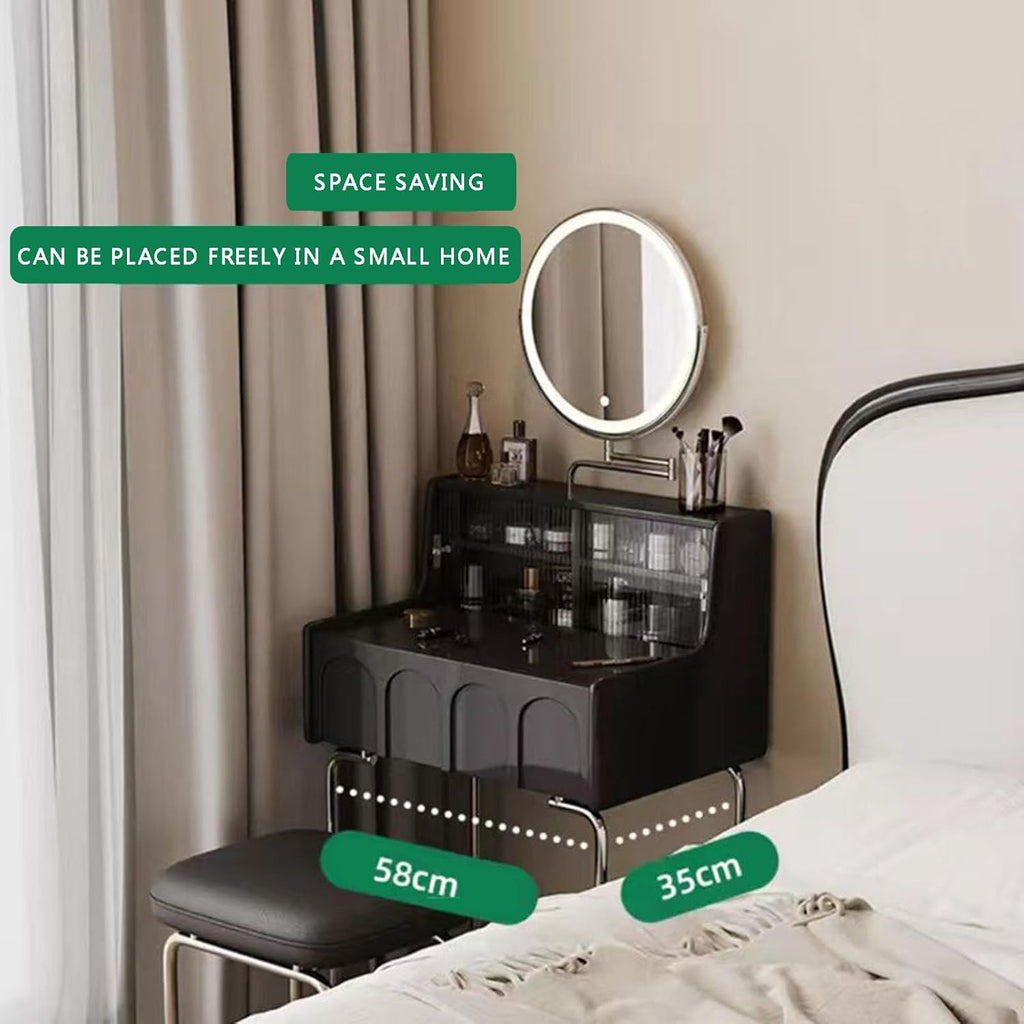 Black Compact Vanity Desk with 3 Adjustable Lighted Mirror and Storage Shelf L526808