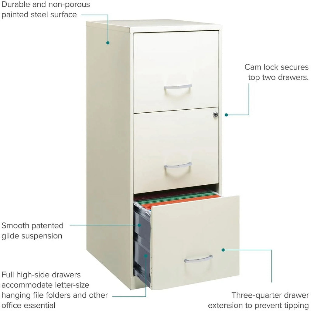 White 3 Drawer Metal File Cabinet with Lock T255