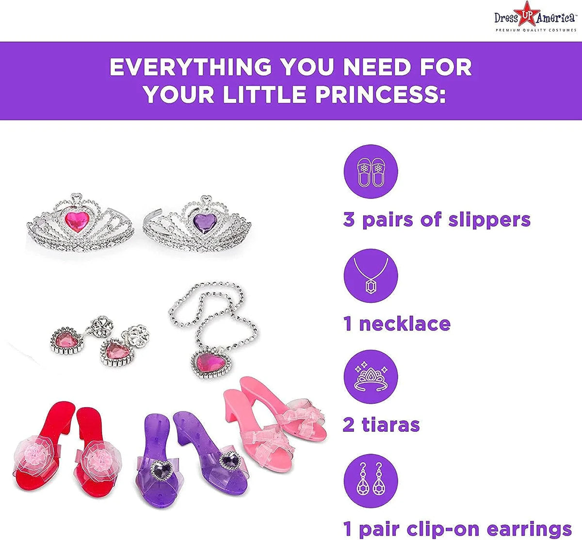 Princess Dress Up Set with Shoes, Crown & Jewelry D2417