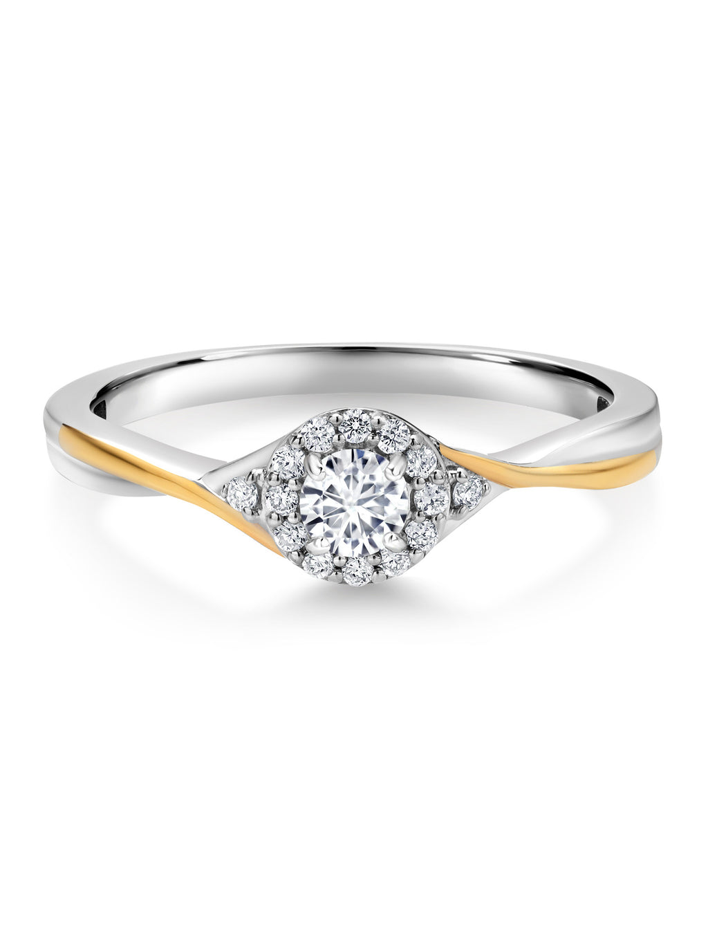 925 Sterling Silver 10k Yellow Gold White Lab Grown Diamond Halo Ring J1747