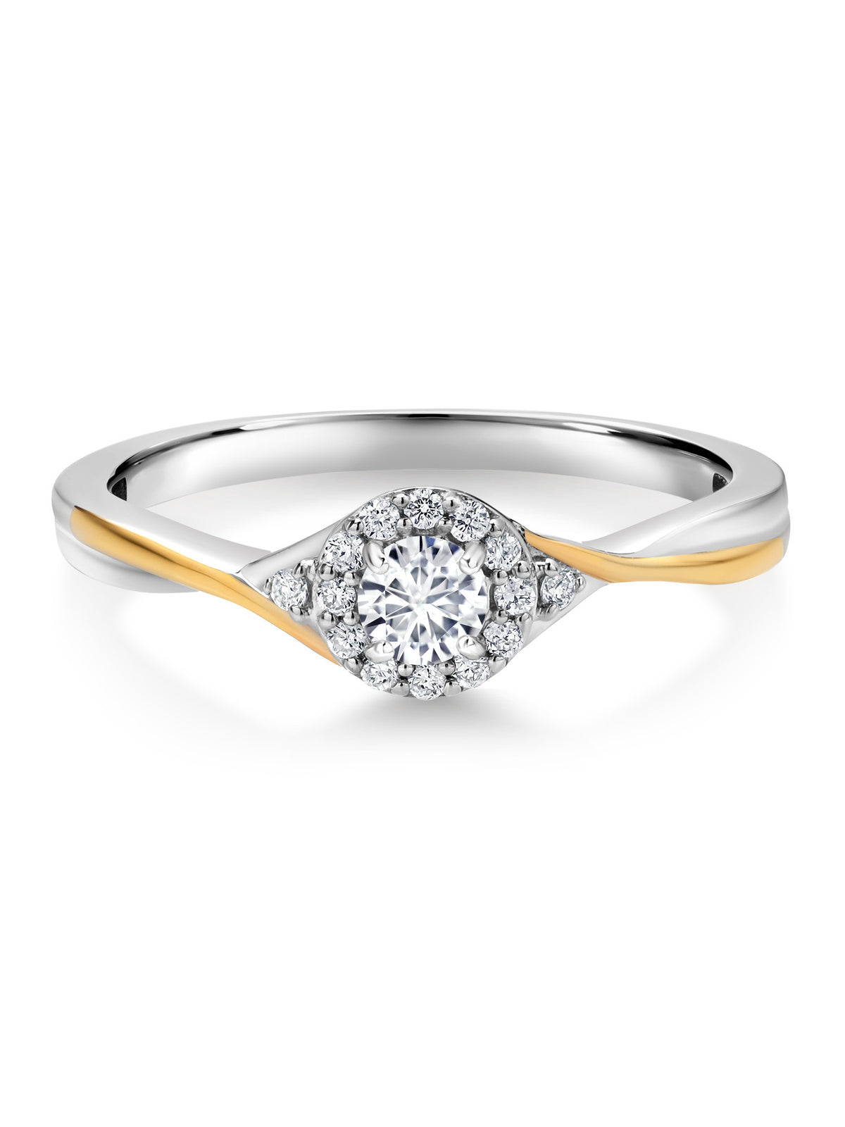 925 Sterling Silver 10k Yellow Gold White Lab Grown Diamond Halo Ring J1747