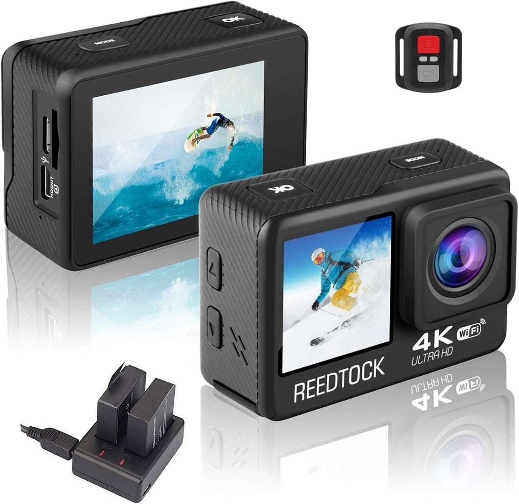 Action Camera 4K 24MP 2.0 Touch LCD Dual Screen Waterproof Sports Video Recorder 2 Batteries Accessories Kit Pack of 2 S55928