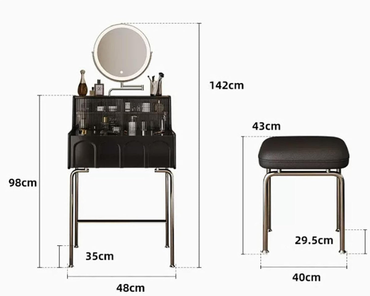 Black Compact Vanity Desk with 3 Adjustable Lighted Mirror and Storage Shelf L526808