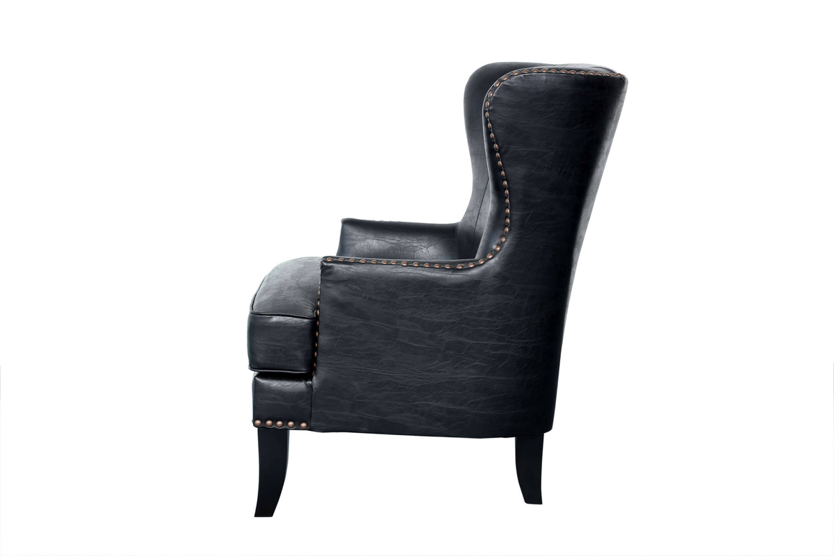 Black Crackle Leather Accent Chair with Nailhead S14162