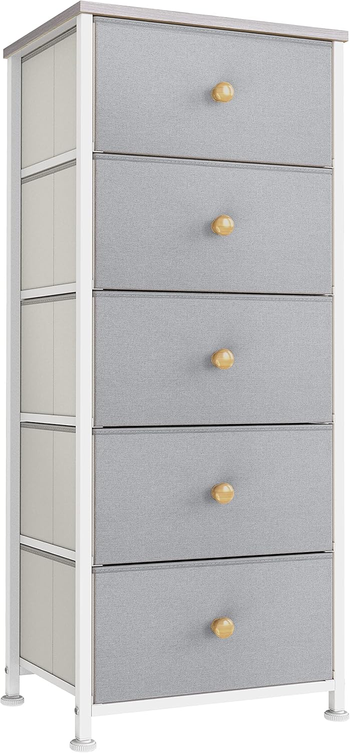 5 Drawer Dresser with Wooden Top and Fabric Bins S79781