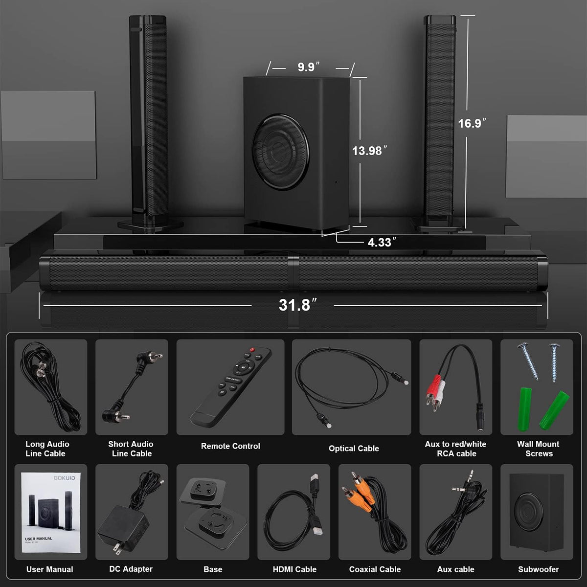 Sound Bars for TV with Subwoofer, 2.1 Channel N49539